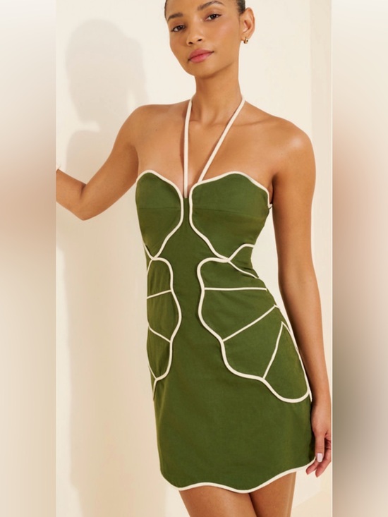 FARM Rio Dresses & Skirts - 🌺FARM RIO GREEN WAVY HALTER NECK MINI DRESS LINEN BLEND SIZE XXS🌺